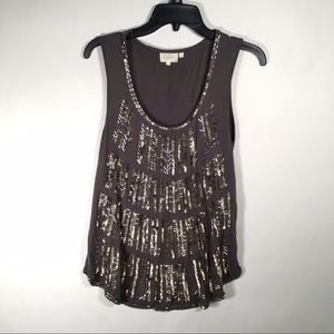 Anthropologie Deletta Brown Sequin Beaded Tank Top